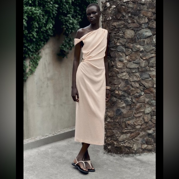 NWT: Zara Elegant 🍑 Sleeveless Draped Dress in Sz : L - Picture 4 of 11